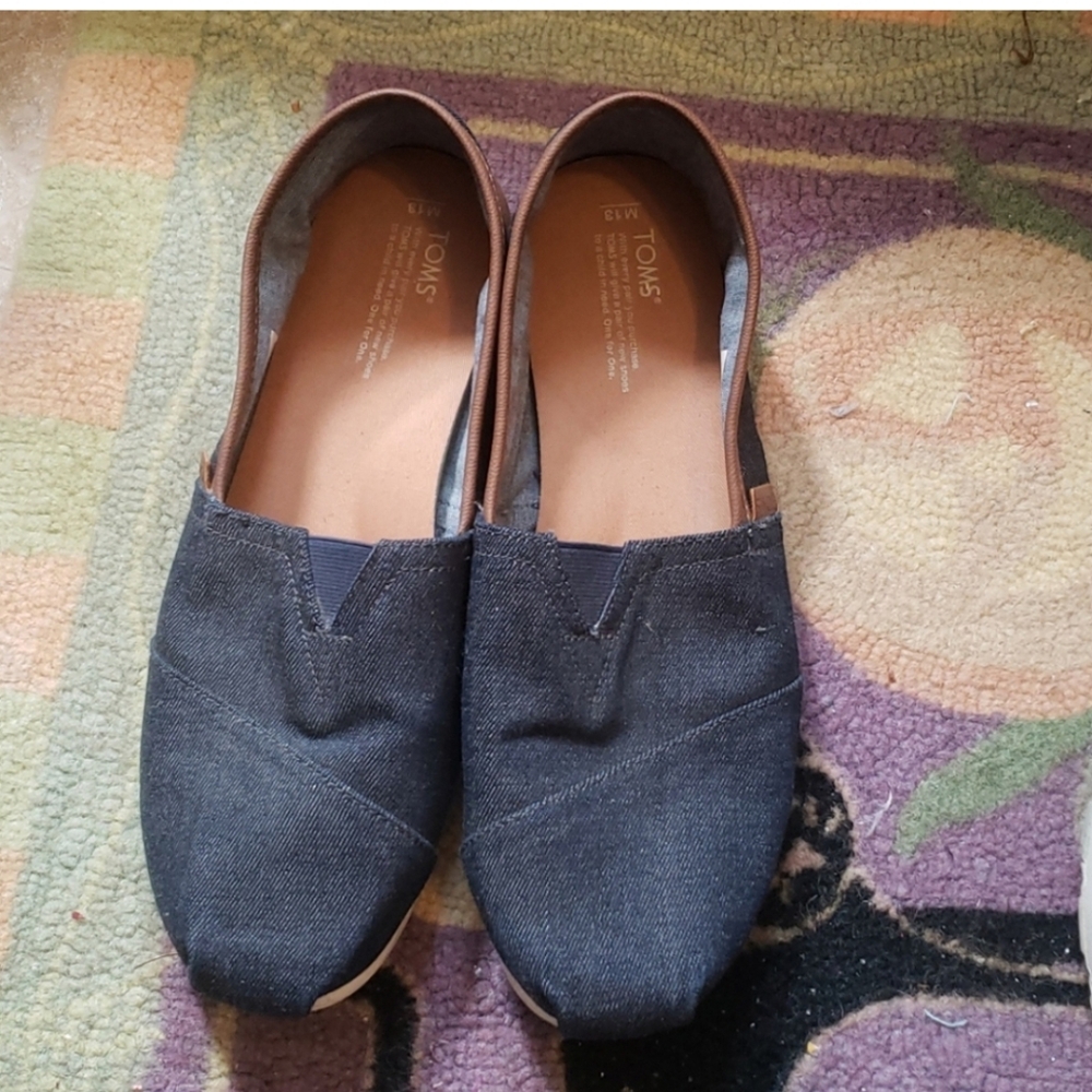TOMS Denim Navy And Brown Slip-On Loafer Shoes Size 13